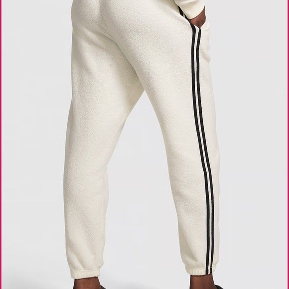 PINK by Victoria’s Secret Reverse Fleece Sweatpants in Ivory and Black, Sz L - Picture 3 of 7